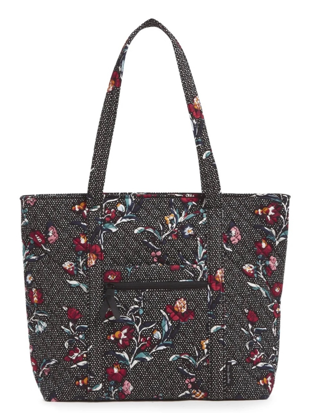 Vera Bradley Floral Black Quilted Small Tote Bag - Perennials Noir Dot pattern
